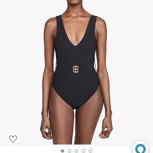 Tory Burch Miller plunge one piece black swimsuit, size M